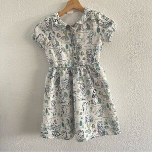 Disney Kids Dress with Cartoon Print in White and Blue